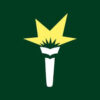 the logo of the carnegies, a green square with a white torch and yellow flames