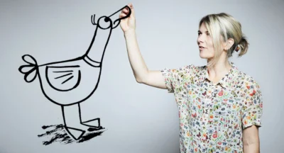 a portrait of Lucinda Gifford drawing a duck