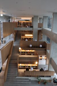 Perpustakaan Jakarta Cikini book shelves across three floors