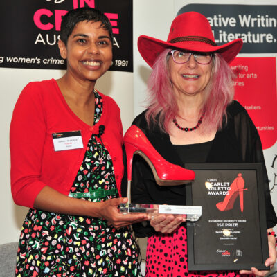 Winner Sandra Thom-Jones (right) with prize presenter Dinuka McKenzie.