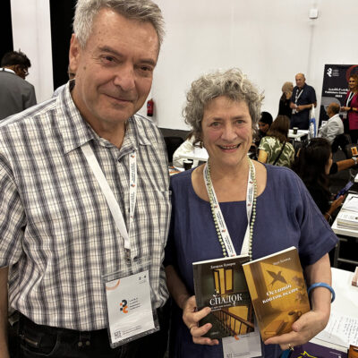 Volodymry Samoylenko and Terri-ann White at the Sharjah Book Fair.